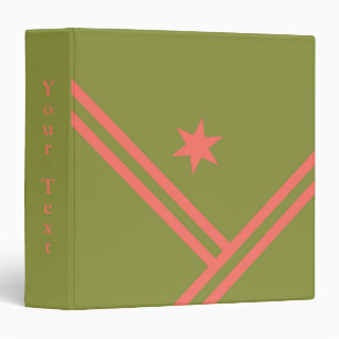 Green Coral Diagonal Stripes Star Modern Graphic Binder