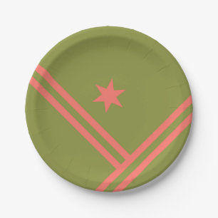 Green Coral Diagonal Stripes Star Modern Graphic Paper Plate
