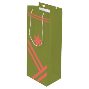 Green Coral Diagonal Stripes Star Modern Graphic Wine Gift Bag