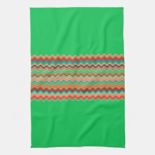 GREEN Coral Salmon Orange Turquoise Zigzag Pattern Kitchen Towel