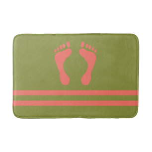 Green Coral Stripes and Feet Modern Graphic Bath Mat