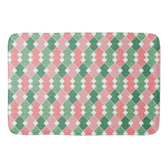 GREEN CORAL WHITE ZIG ZAG PATTERNS BATH MAT (Front)