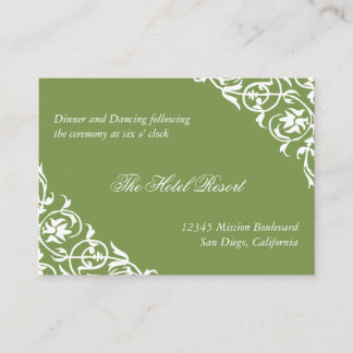 Green corner scroll wedding reception enclosure card