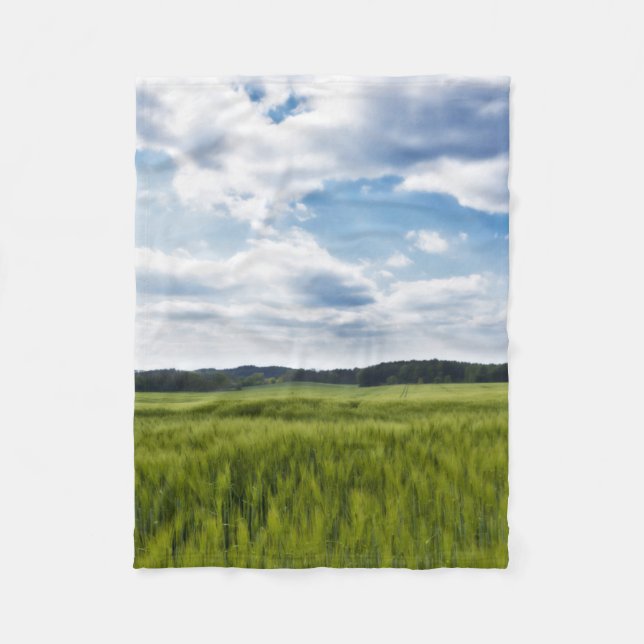 Green Cornfields and Blue Skies Fleece Blanket (Front)