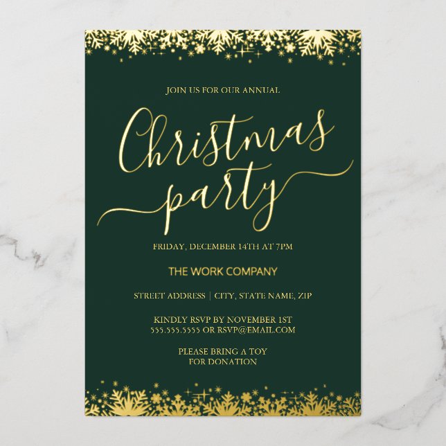 Green Corporate Christmas Party Gold Snowflake (Front)