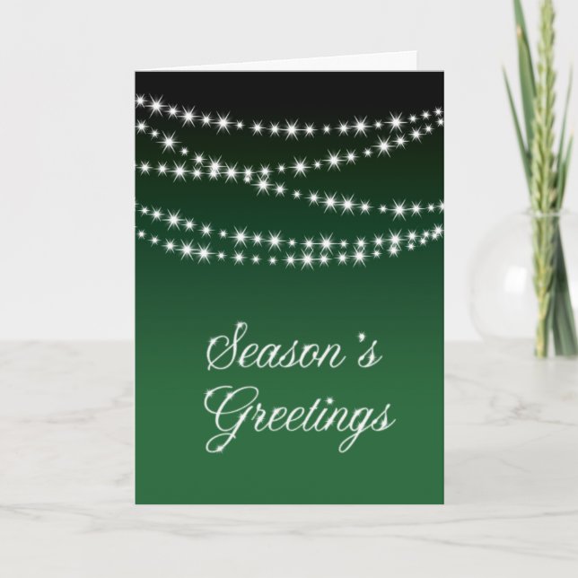 Green Corporate Holiday Card with Twinkle Lights (Front)