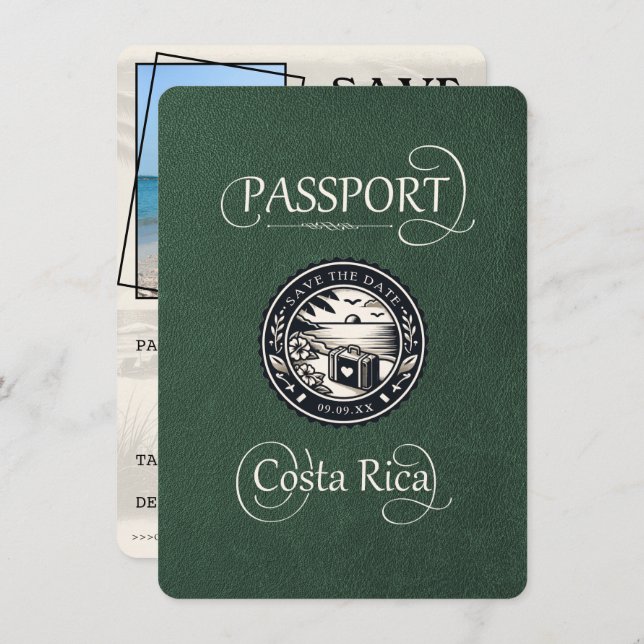 Green Costa Rica Passport Save The Date (Front/Back)