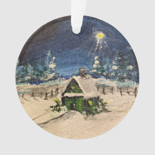 Green Cottage in the Snow Ornament