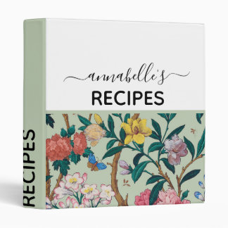 Green Cottagecore Vintage Floral Monogram Recipe Binder