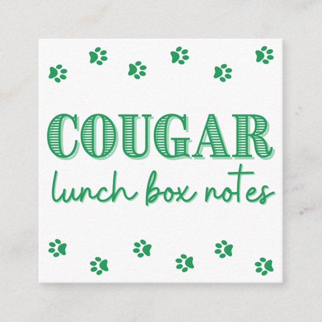 Green Cougar Print Name Lunch Box Notes (Front)
