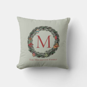 Green Country Christmas Cowboy Wreath Throw Pillow