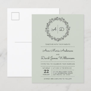 Green   Country Floral Wreath Wedding Invitation Postcard