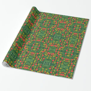 Green Country Flowers Mirror Pattern Gift Wrap