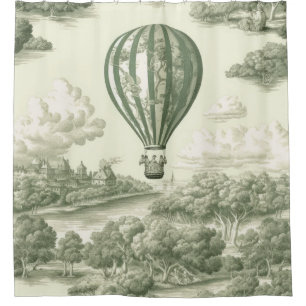 Green Countryside Hot Air Balloon Toile