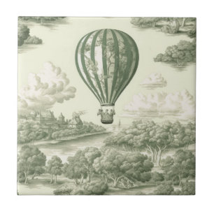 Green Countryside Hot Air Balloon Toile (1) Tile