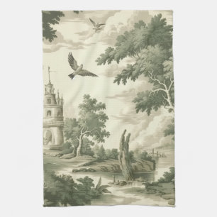Green Countryside Hot Air Balloon Toile (2) Kitchen Towel