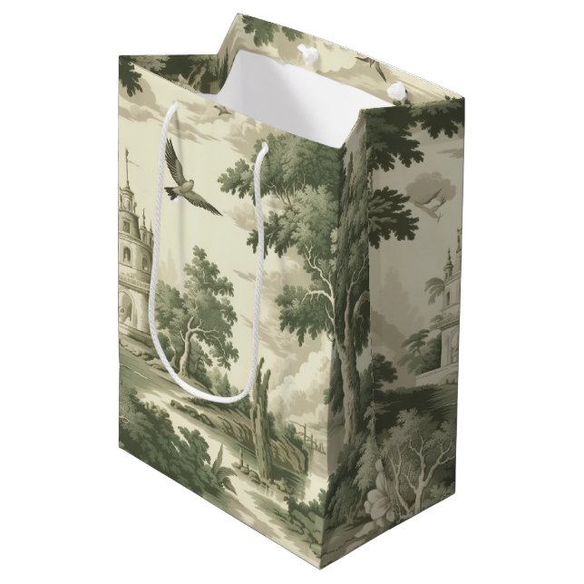 Green Countryside Hot Air Balloon Toile (2) Medium Gift Bag (Front Angled)
