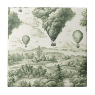 Green Countryside Hot Air Balloon Toile (3) Tile