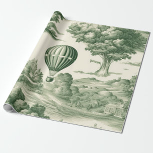 Green Countryside Hot Air Balloon Toile (4) Wrapping Paper