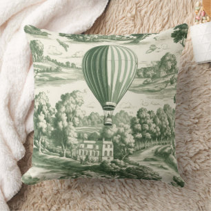 Green Countryside Hot Air Balloon Toile (5) Throw Pillow