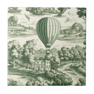 Green Countryside Hot Air Balloon Toile (5) Tile