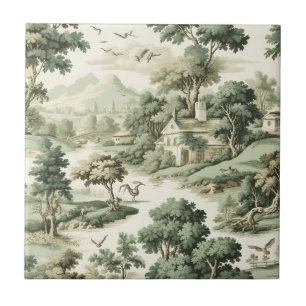 Green Countryside Hot Air Balloon Toile (8) Tile