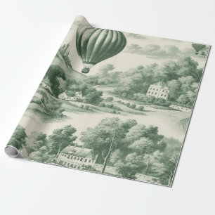 Green Countryside Hot Air Balloon Toile (9) Wrapping Paper