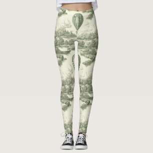 Green Countryside Hot Air Balloon Toile Leggings