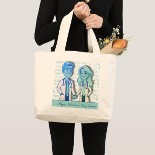 GREEN couple doctor Valentine's Day PHYSICIANS Large Tote Bag