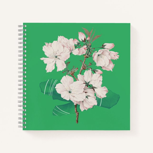 Green cover with white flowers notebook (Front)
