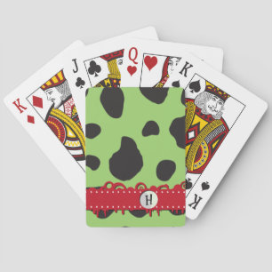Green Cow, Cow Print, Cow Spots, Monogram Playing Cards