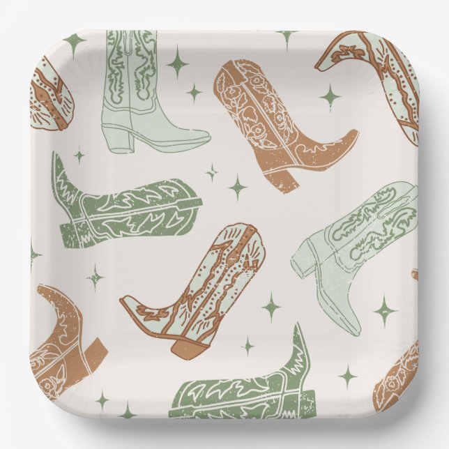 Green Cowboy Boot Party Plates (Front)