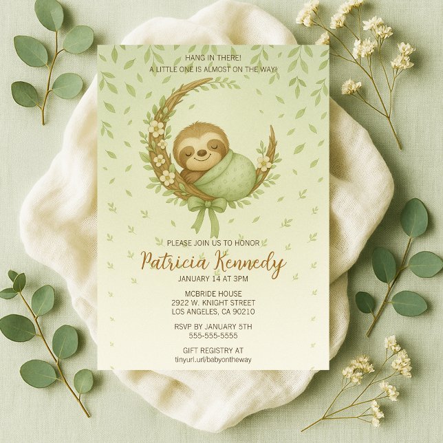 Green Cozy Sloth Woodland Baby Shower Invitation (Green Cozy Sloth Woodland Baby Shower Invitation
)