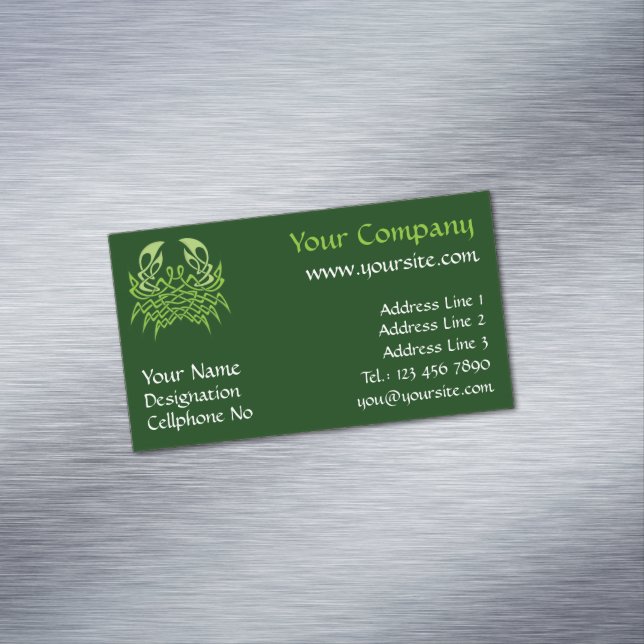 Green Crab Celtic Knot Magnetic Business Card (In Situ)