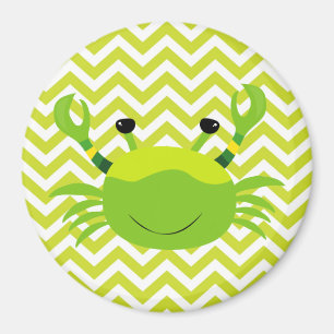 Green Crab on Green Chevron Stripe Pattern Magnet