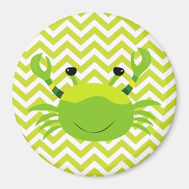 Green Crab on Green Chevron Stripe Pattern Magnet (Front)