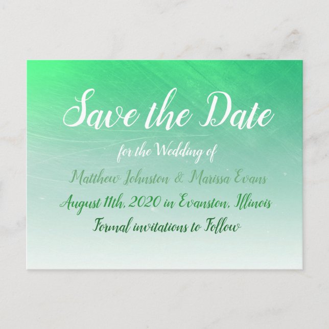 Green Crackle Personalized Save the Date Postcard (Front)