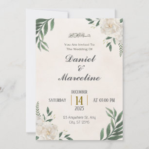 Green Cream Aesthetic Minimalist Wedding Invitation