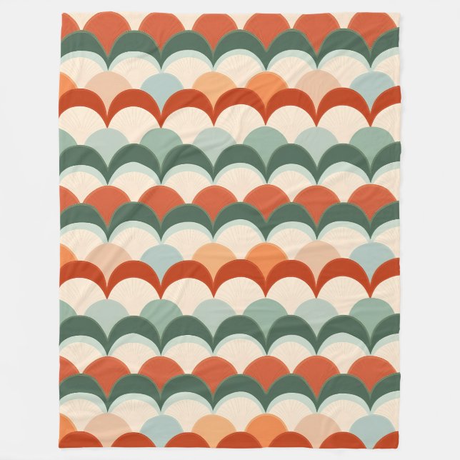 Green,Cream and Orange Scalloped Pattern Fleece Blanket (Front)