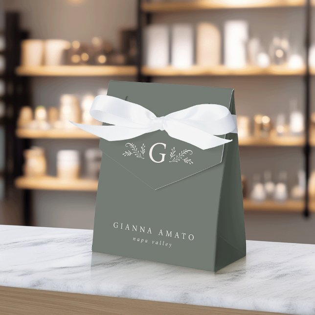 Green & Cream Botanical Monogram & Business Name Favor Box (Creator Uploaded)