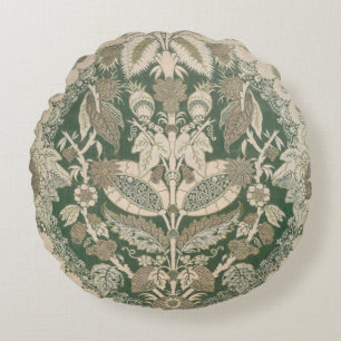 Green & Cream Botanical Motif Round Throw Pillow