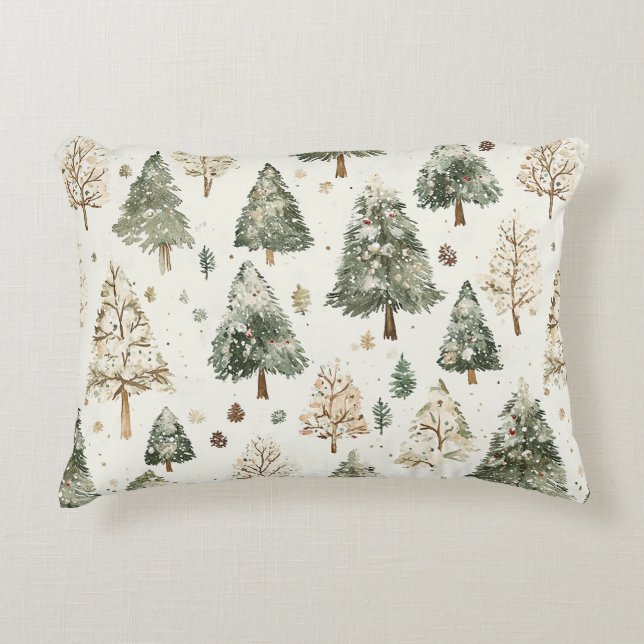 Green Cream Christmas Trees Accent Pillow (Front)