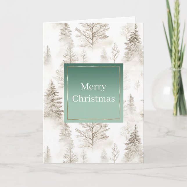 Green Cream Christmas Trees Card (Front)