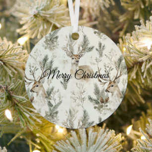 Green Cream Christmas Trees Deer Metal Ornament