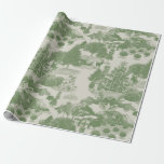 Green Cream Christmas Winter Wonderland Wrapping Paper<br><div class="desc">Celebrate Christmas right this year with this gorgeous wrapping paper featuring a toile design with a beautiful Christmas tree in the foreground being discovered by a curious child. A dancing couple, trees, Santa's sleigh, presents, and a reindeer all grace the med ground. And, in the background, there's a cozy winter...</div>