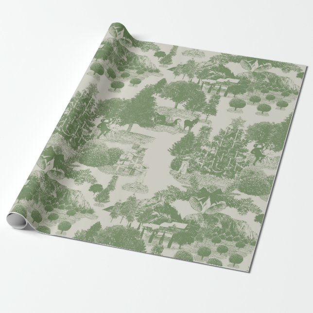 Green Cream Christmas Winter Wonderland Wrapping Paper (Unrolled)