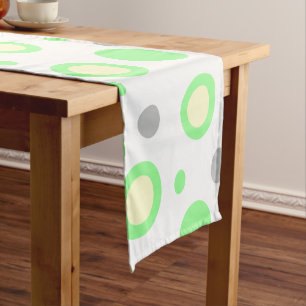 Green Cream Grey Geometric Circles Pattern Short Table Runner