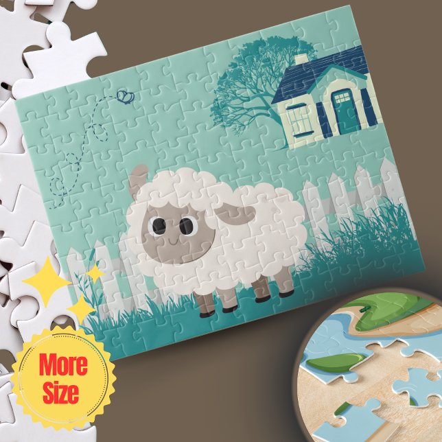 Green Cream Illustrative Cartoon Anime Sheep  Jigsaw Puzzle (Green Cream Illustrative Cartoon Anime Sheep Jigsaw Puzzle | Personalized Minimalist Kids Puzzle 🧩)