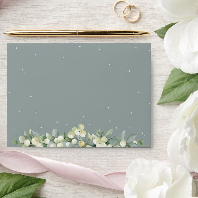 Green/Cream Inner Snowberry+Eucalyptus Wedding A7 Envelope (Wedding)