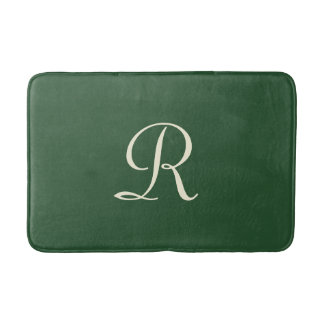 Green & Cream Monogrammed Plush Bath Mat